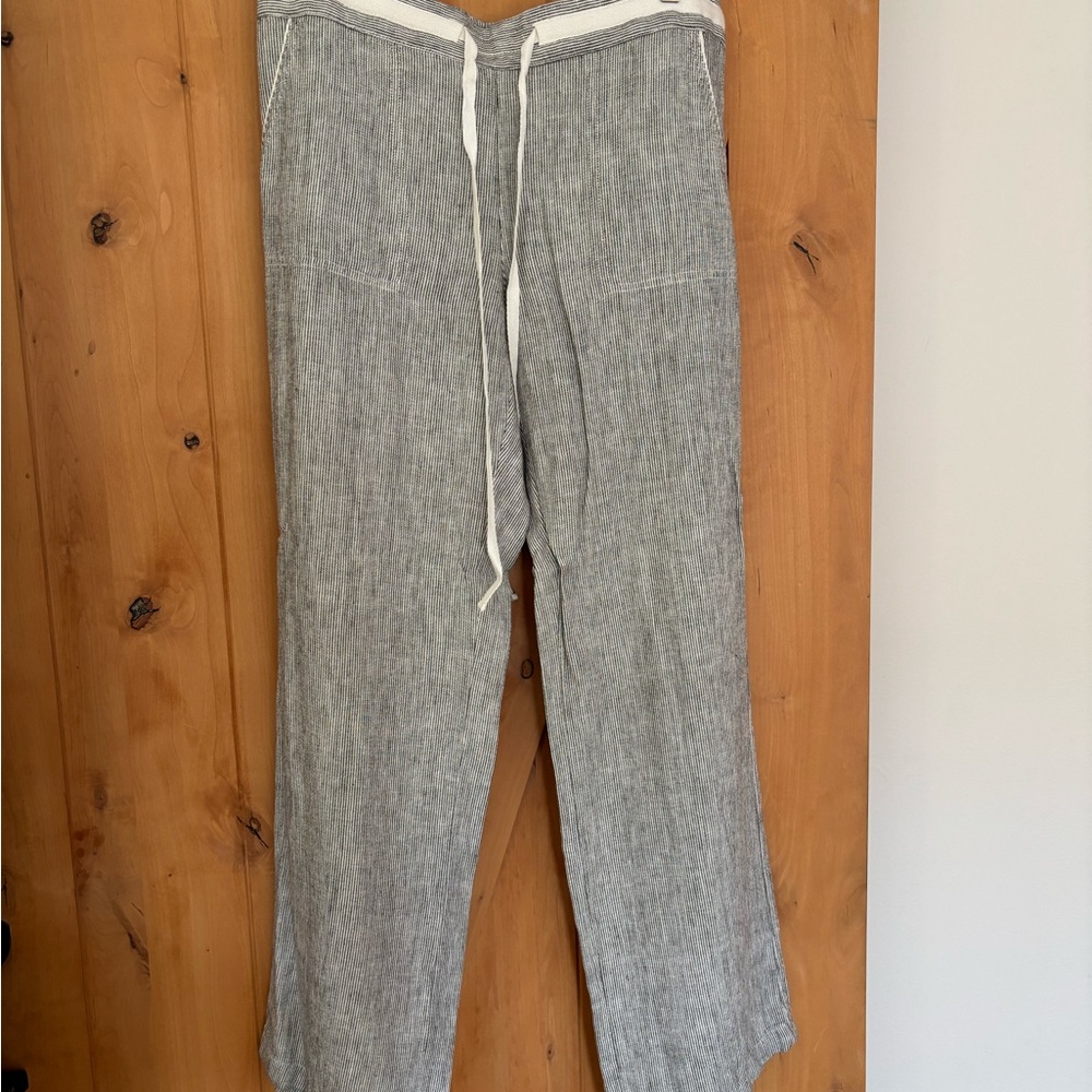 Caslon Women’s Linen-Blend Drawstring Pants in Grey/Cream